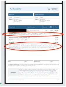 a screenshot of a purchase order with highlights